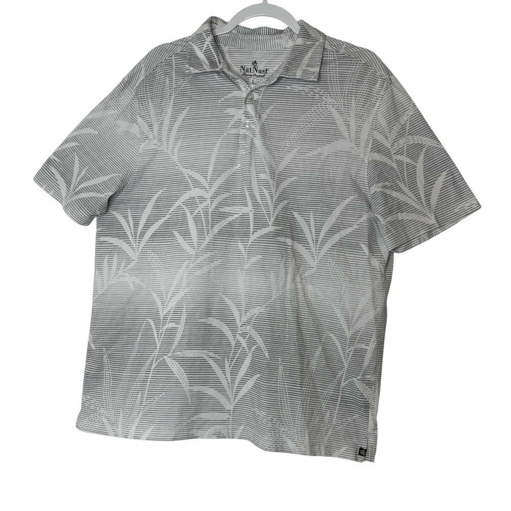 Nat Nast Shirt Mens Large‎ Gray Polo Leaves Short Sleeve Luxury Originals Knit